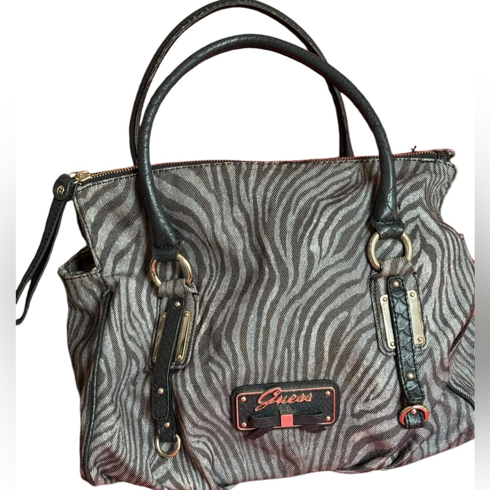 Guess black/grey zebra animal striped shoulder bag purse